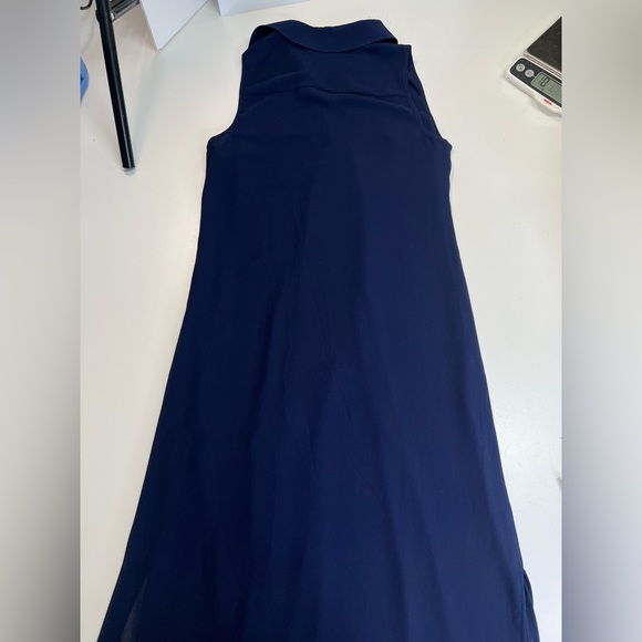 Micheal Kors Navy Sleeveless Maxi Dress With Chain Lace Up Neckline - Picture 15 of 16